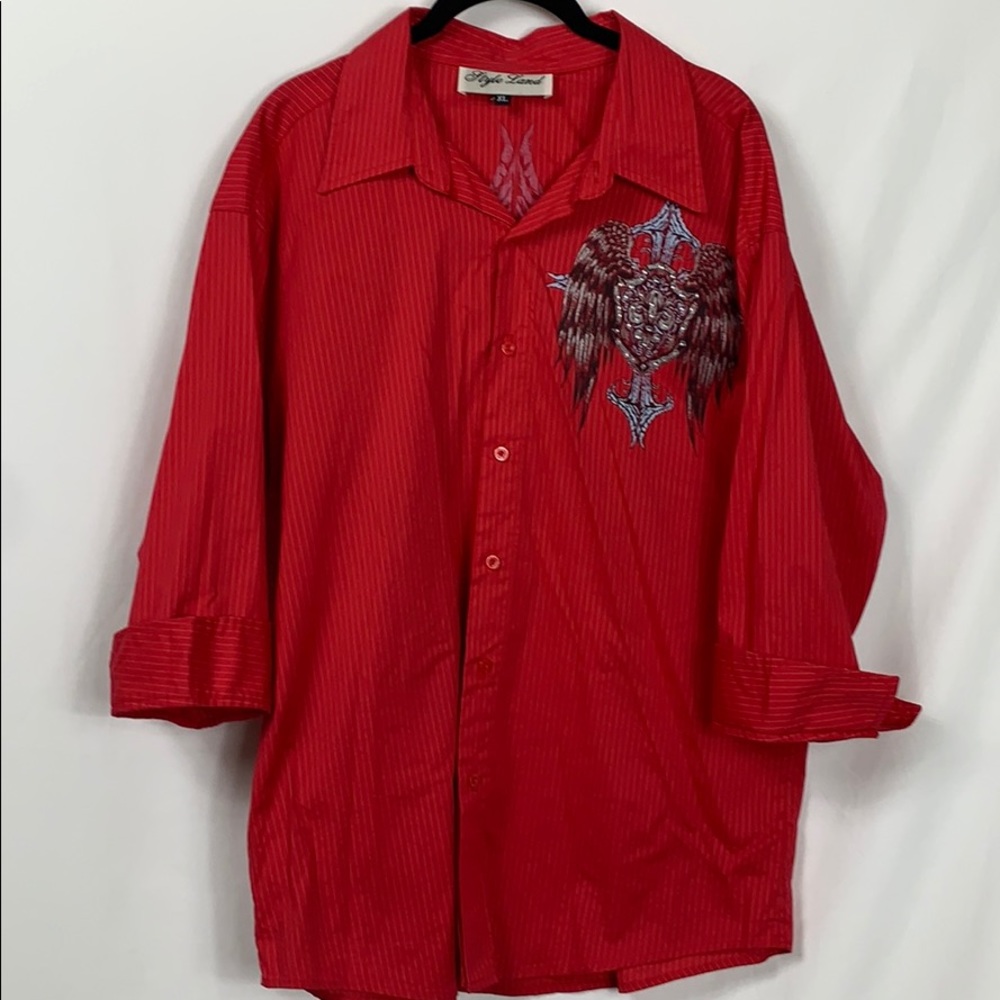 Style Land red pin striped 3/4 length sleeves XL